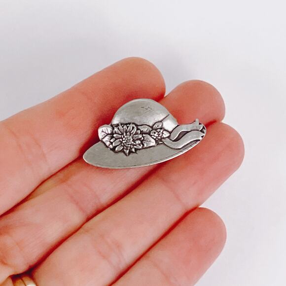 Vintage 2005 Birds & Blooms Pewter Floral Hat Brooch Pin - Picture 5 of 8